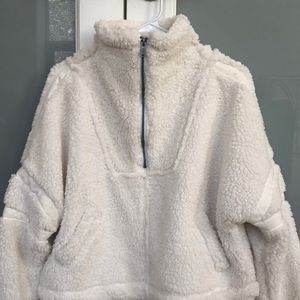 New Free People Fleece Zip-up Pullover,Cream, XS